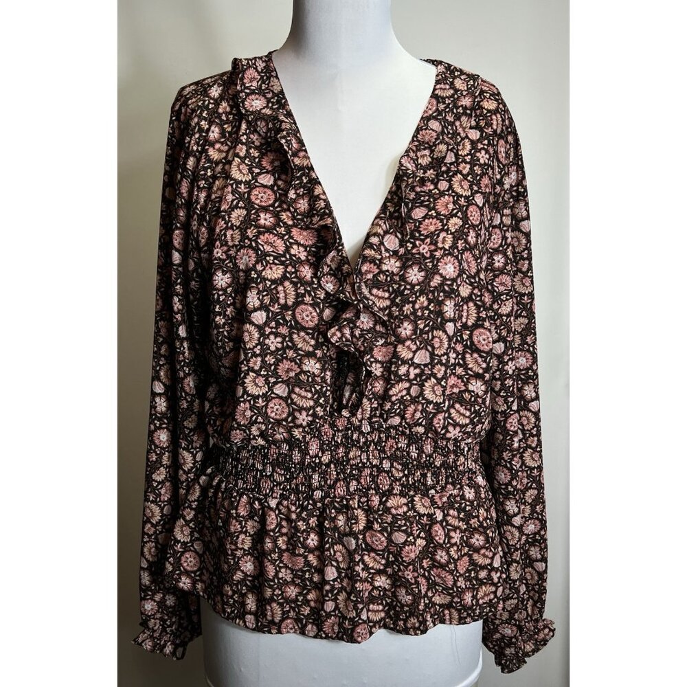 Abercrombie & Fitch Long sleeve Sheer Floral‎ Ruffle Blouse Women’s Size XL